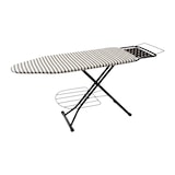 thumbnail of Relaxdays Bügelbrett für Dampfbügeleisen, 110x33 cm, höhenverstellbar, klappbar, Ablage, Bügeltisch gestreift, grau-weiß