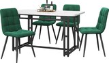 thumbnail of Esszimmer-Set 120x70x74, Schwarz MDF Tisch mit 4 Samt Stühlen Dunkelgrün, Eisenbeine, Moderne Eleganz für Esszimmer und Wohnzimmer