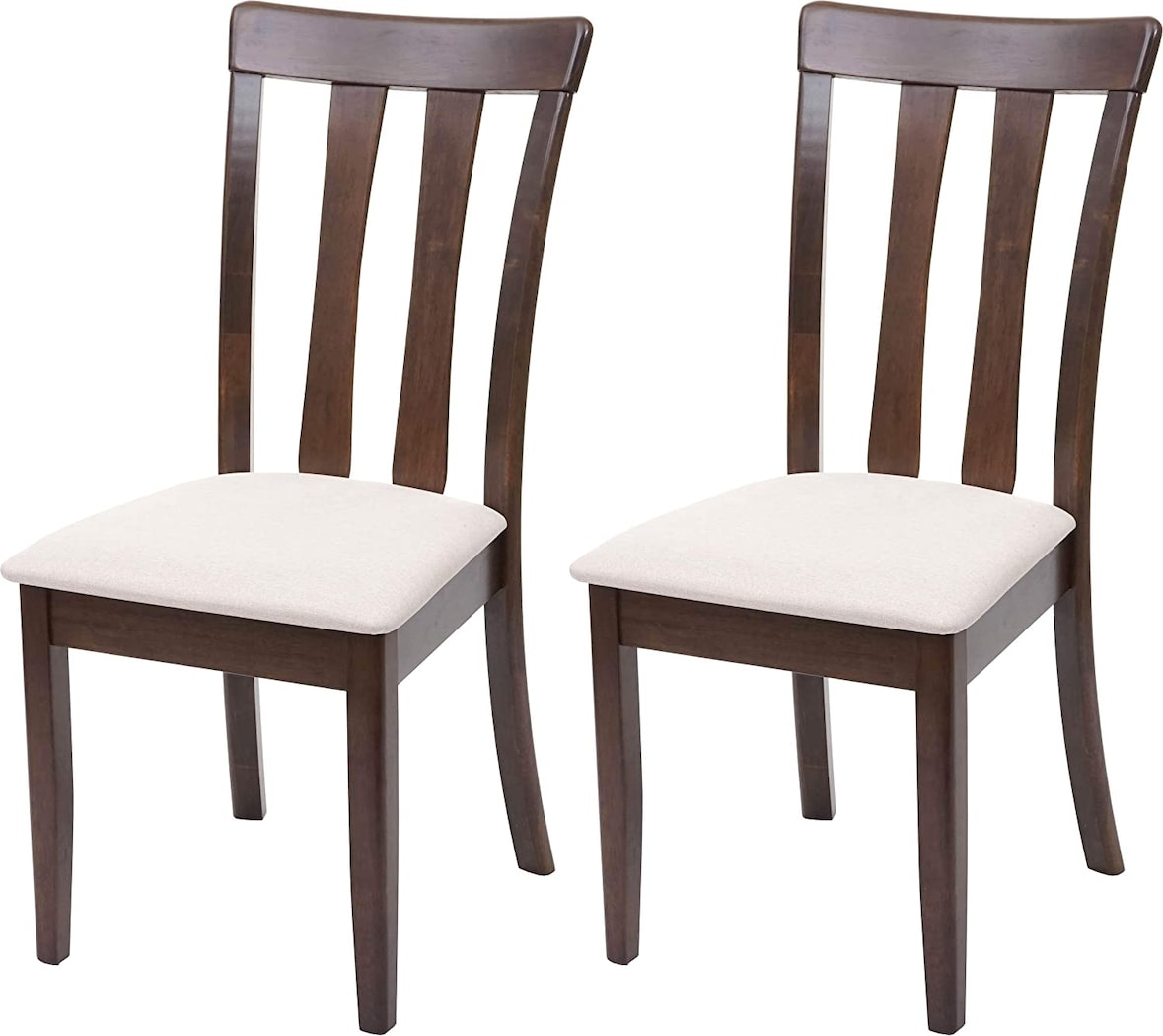 Décoshop26 - Set aus 2 Esszimmerstühlen aus massivem dunkelbraunem Holz mit cremefarbenen Stoffsitzen CDS04465