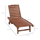 thumbnail of Outsunny tumbona de madera exterior silla reclinable de jardín con 2 ruedas respaldo ajustable en 3 niveles y 1 bandeja carga 113kg para terraza patio
