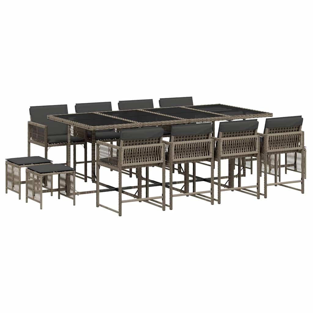 vidaXL 13-tlg. Garten-Essgruppe mit Kissen Grau Poly Rattan