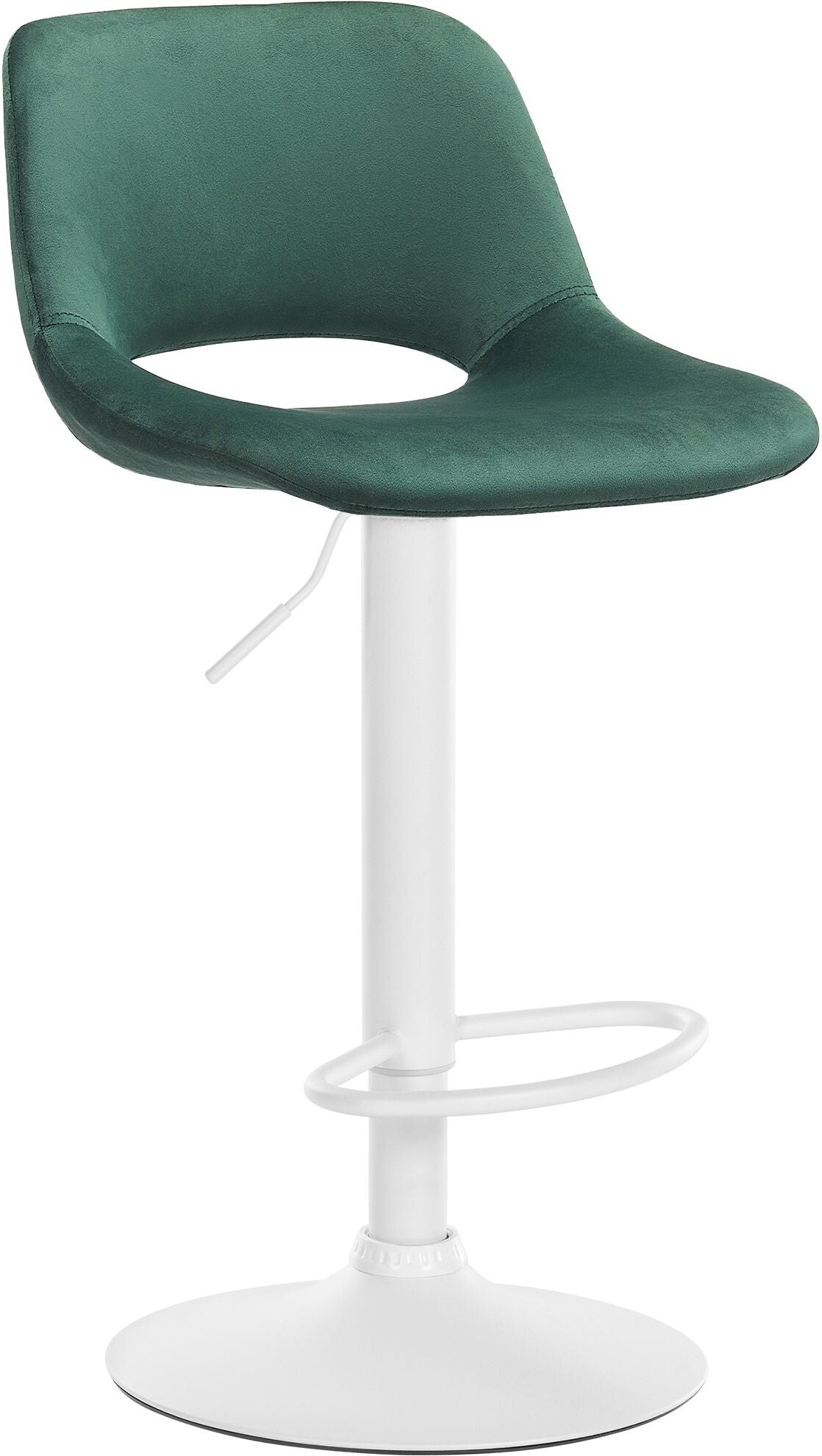 Décoshop26 - Barhocker/Hochstuhl x1 mit Fußstütze in grünem Samt weißes Metallgestell 10_0004606