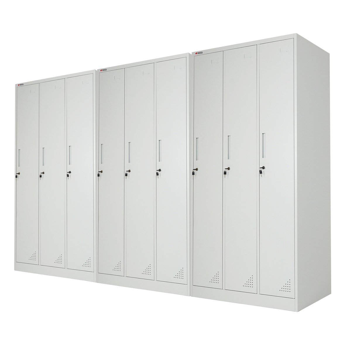 PROREGAL Mega Deal 3x Spind ELEPHANT Metall komplett montiert 3 Abteile 180x90x50cm Kleiderstange & Kleiderhaken Lichtgrau Spindschrank Kleiderschrank
