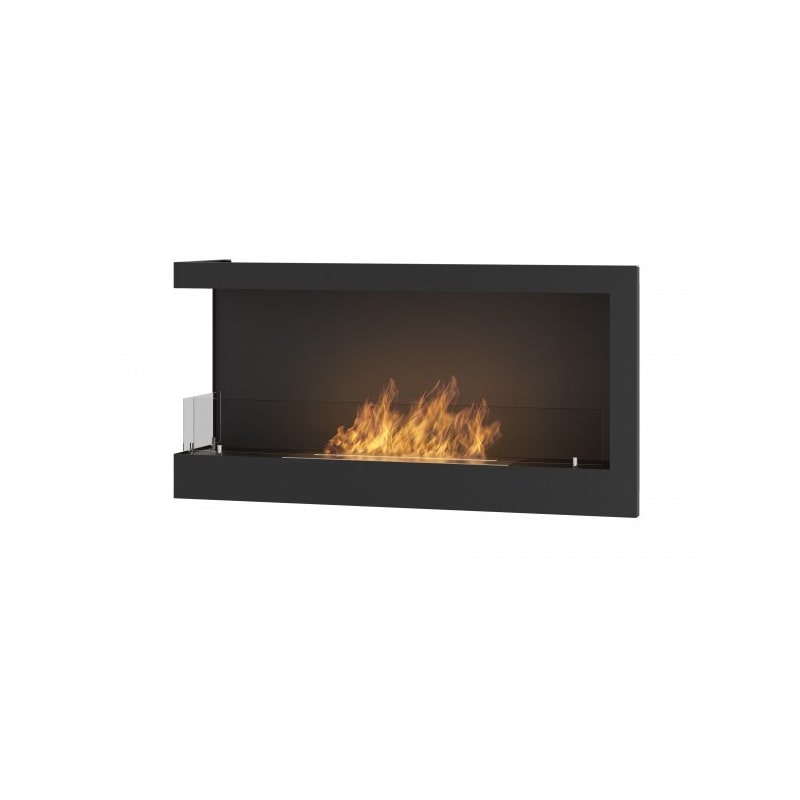 CORN 90 - Biochimenea de bioetanol empotrable de esquina con cristal protector. Apertura izquierda - con cristal