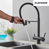 thumbnail of KLARWERK® Lana | Flex 3-Wege Armatur Edelstahl Schwarz matt|Filter Trinkwasser Wasserhahn Küche | Osmose Sprudel Mischbatterie U-Auslauf 3 Anschlüsse