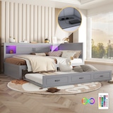 thumbnail of Schlafsofa 140x200 mit LED-Beleuchtung, Stauraum und USB-Anschlüssen, Grau – Ausziehbares Bett für kleine Räume