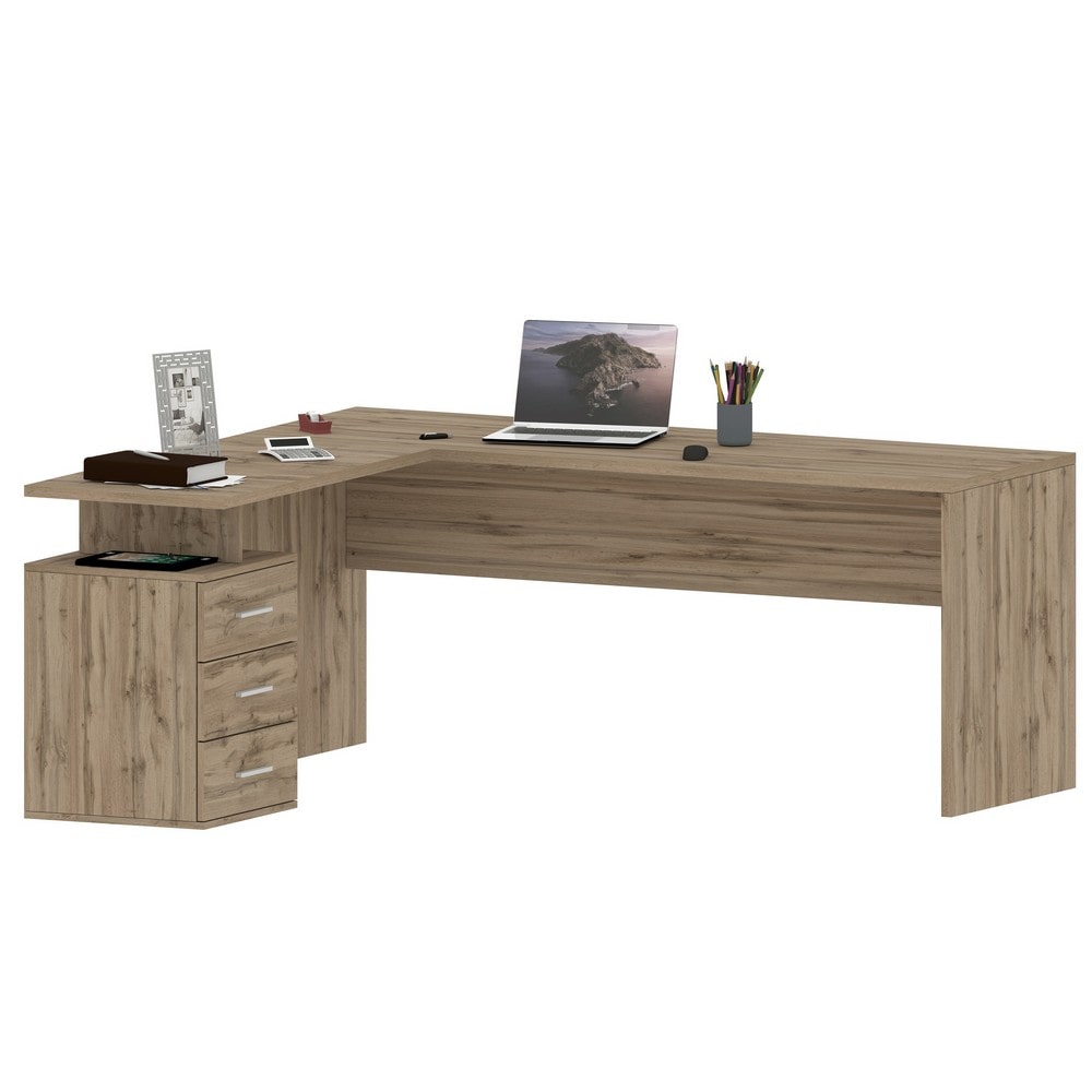 Scrivania Moderna Da Ufficio 160/180x60x75cm Bianco Laccato Lucido - NOVA