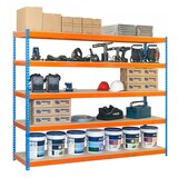 thumbnail of SimonRack Industrieregal, 2500x1500x600 mm, 600 kg am Biegepunkt, 5 Holzböden, Garagenregal, Blau/Orange/Holz- Simonforte