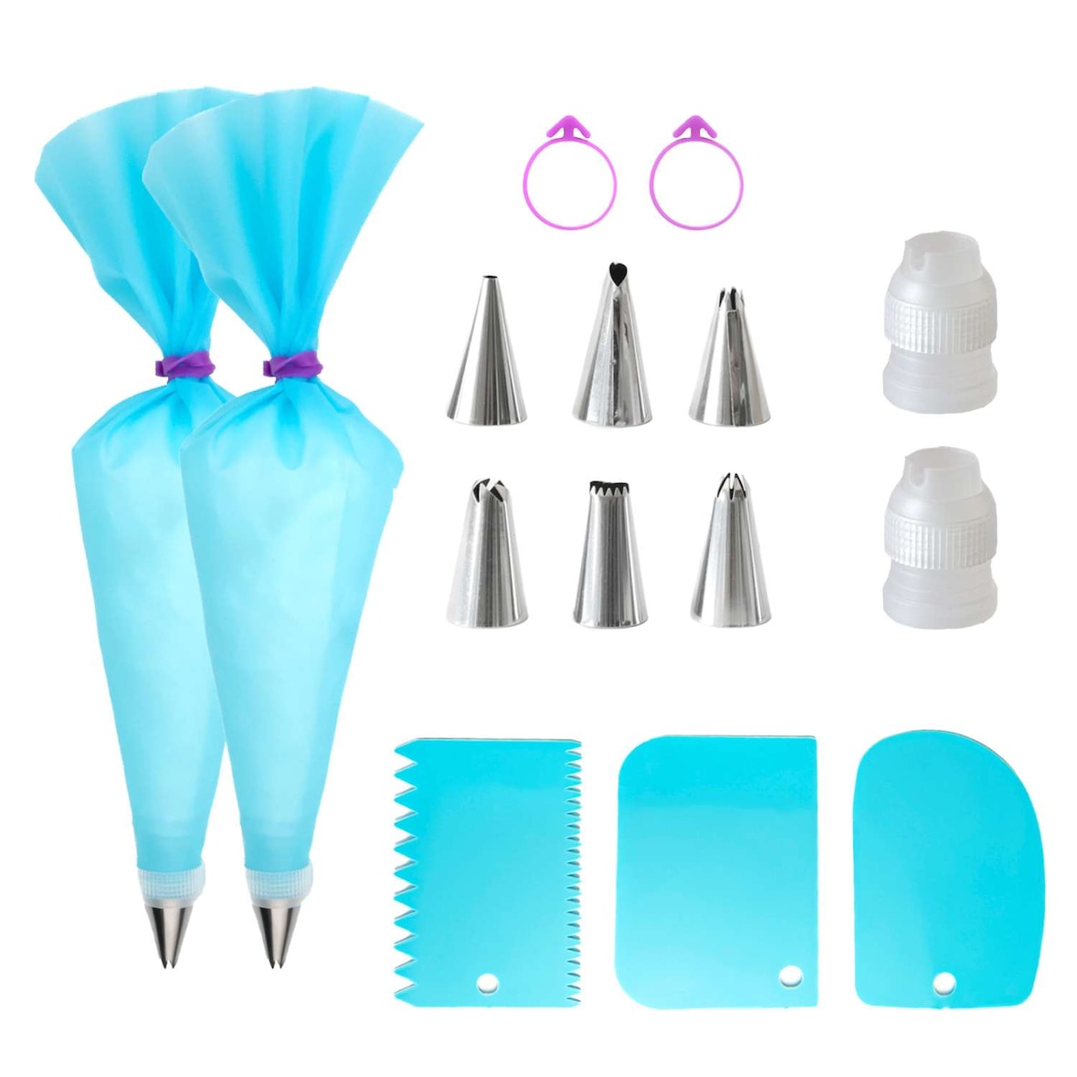 Intirilife 15-teiliges Spritzbeutel Set aus Silikon mit Edelstahl Tüllen - Beutel 17 x 30.5 cm - Wiederverwendbares Backzubehör für Glasur
