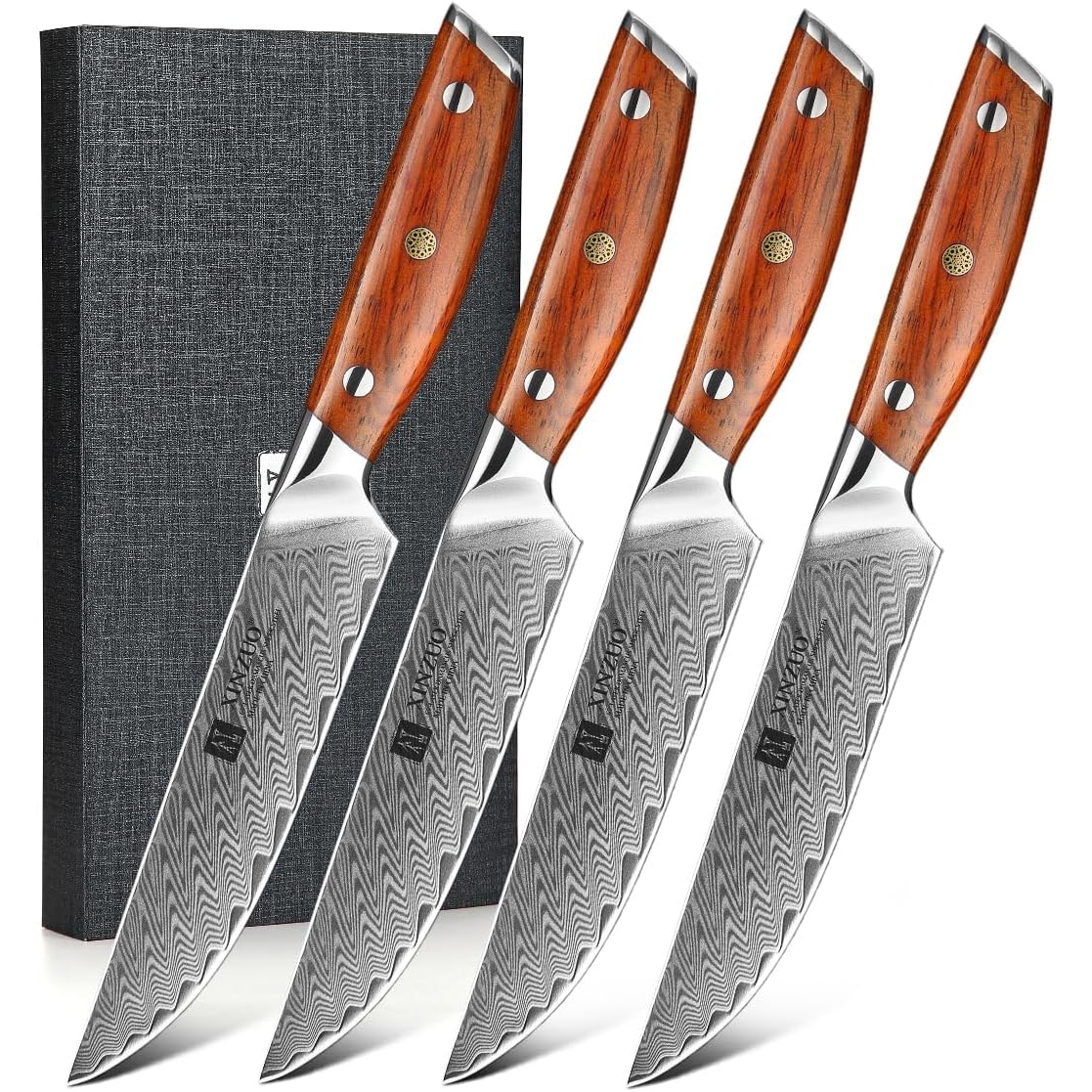 XinZuo - Cuchillos para carne de Damasco 4 piezas - Serie B27 Yi