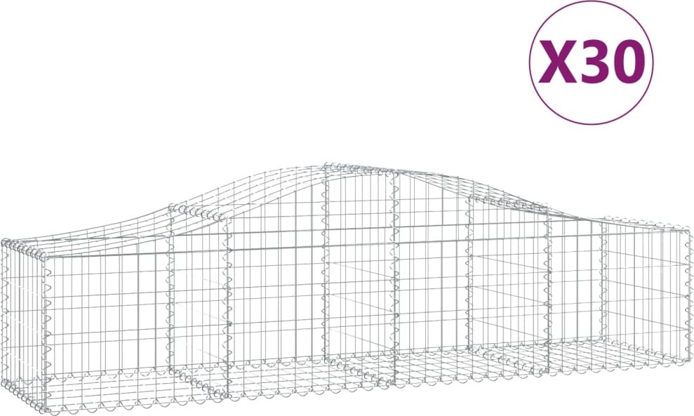 vidaXL Gabionen mit Hochbogen 30 Stk. 200x50x40/60 cm Verzinktes Eisen