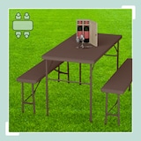 thumbnail of Relaxdays Bierzeltgarnitur klappbar, 3-tlg. Bierbank Set mit großem Tisch, Garten, Festzeltgarnitur, Rattanoptik, braun