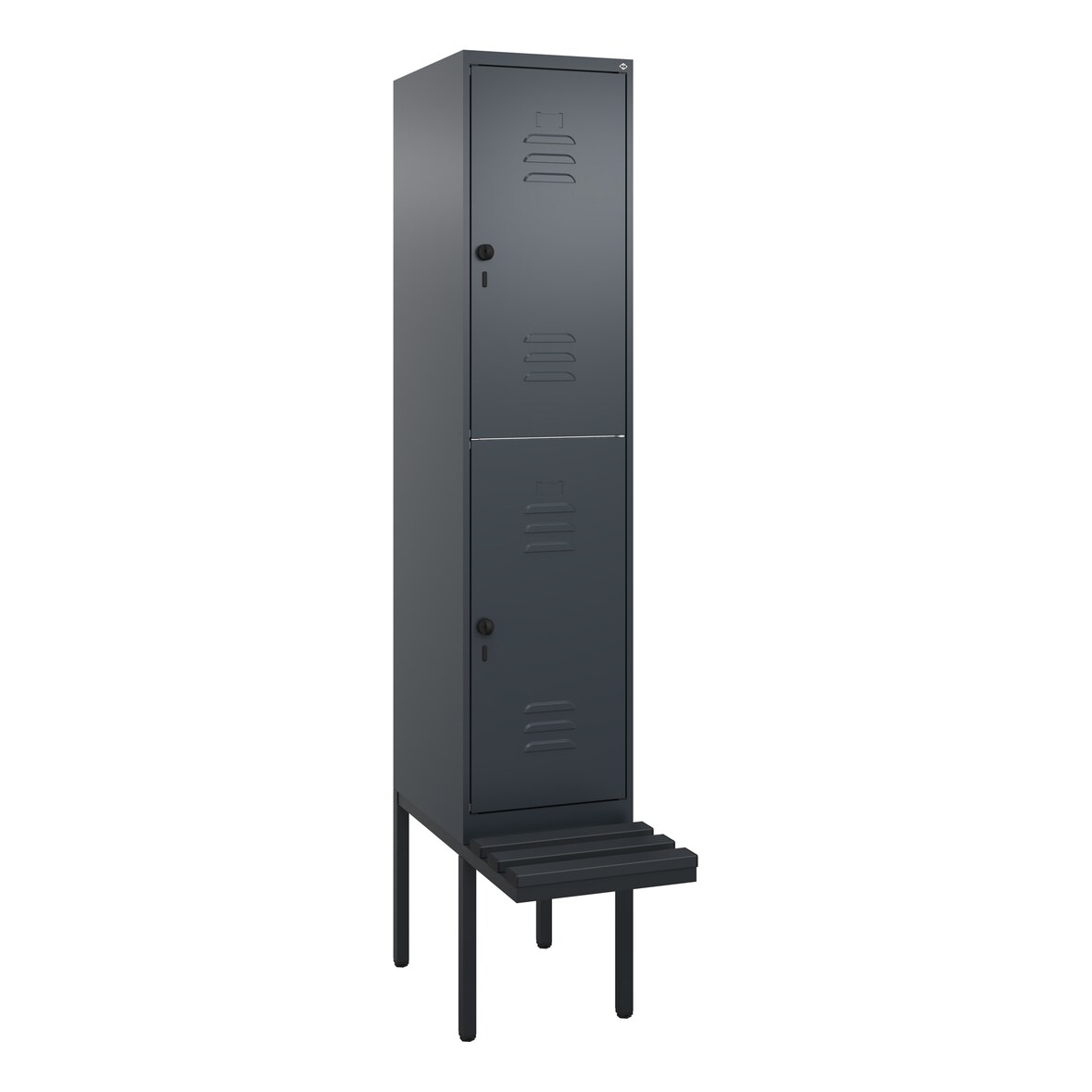 C+P Spind Classic PLUS, Kunststoff schwebende Sitzbank, 2 Abteile, HxBxT 212x40x82cm, Sicherheitsdrehriegel, Anthrazit von PROREGAL
