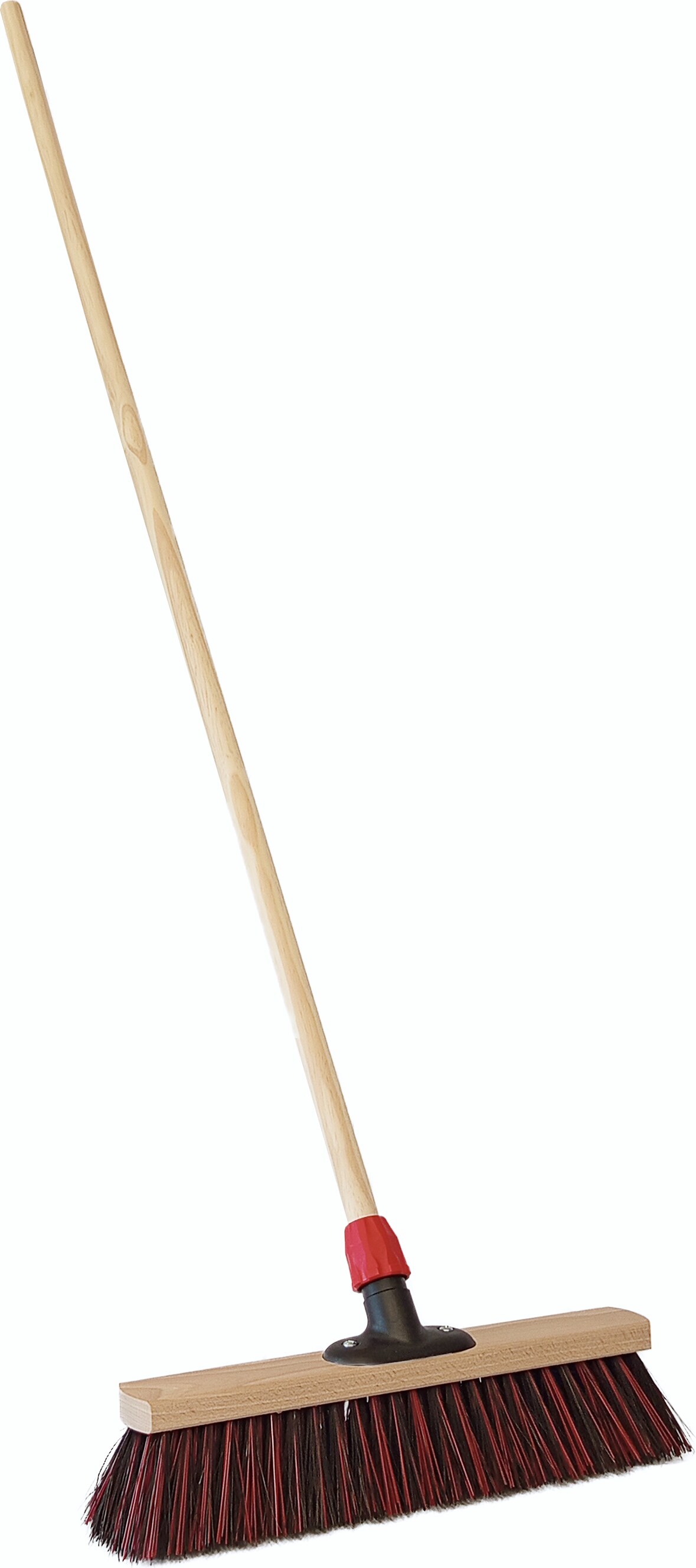 Saalbesen, Arenga/PET Kunstfaser rot, 400 mm, Universalstielhalter mit Überwurfmutter Ø 24 mm, mit 1400 mm Holzstiel Ø 24 mm