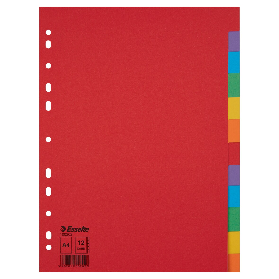 Esselte Divisori per Raccoglitori con 12 Tasti, Formato A4, Rosso/MultiColore, Cartoncino Robusto Riciclato, Confezione da 10, 100202