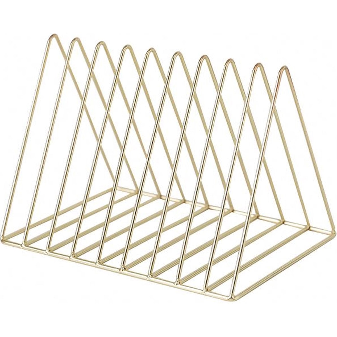 Dreieckiger Zeitschriften-Organizer aus Metall – stilvolle Aufbewahrungslösung für Zeitschriften und Dokumente – Gold
