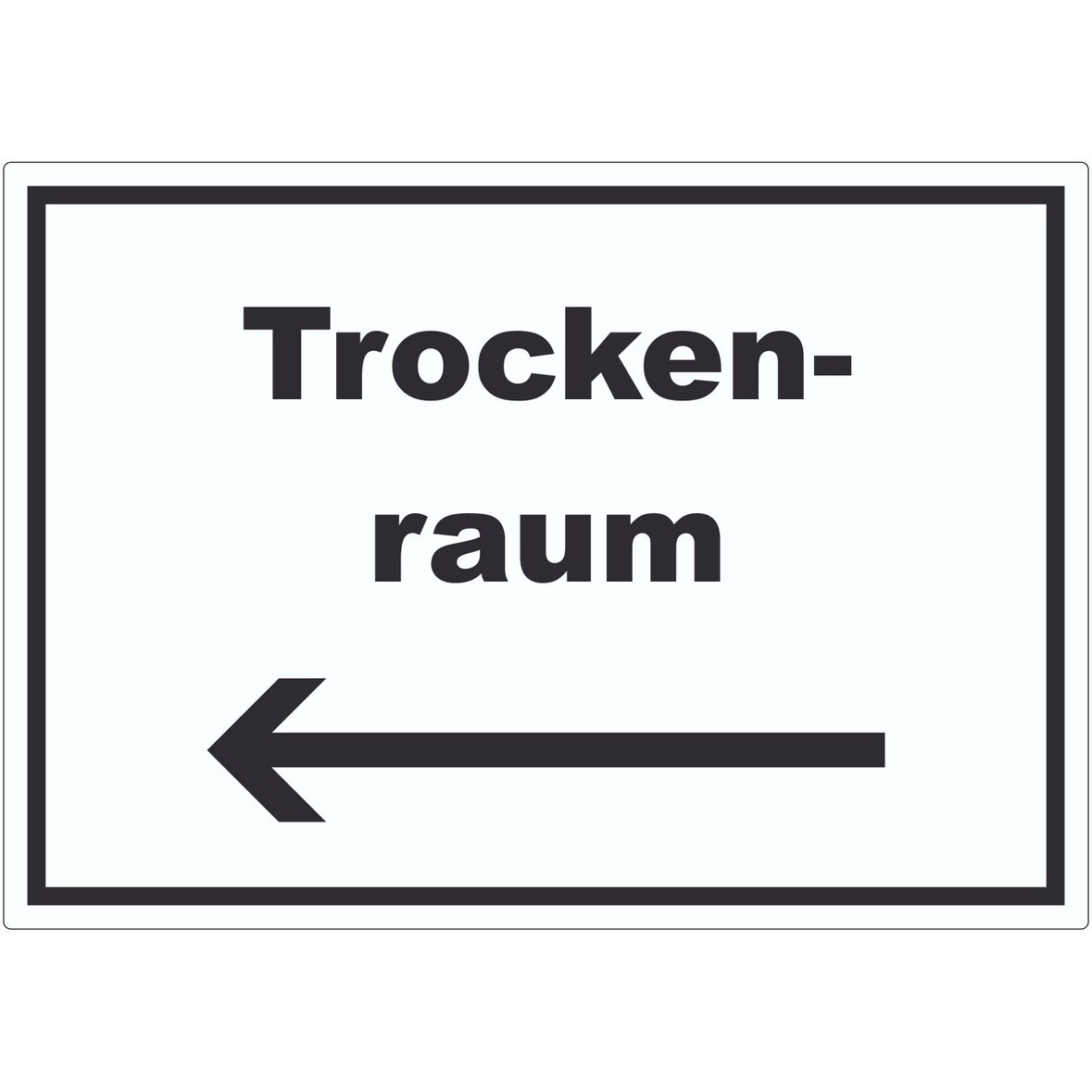 Trockenraum Aufkleber mit Text und Richtungspfeil links Wäsche trocknen waagerecht A8 (52x74mm)