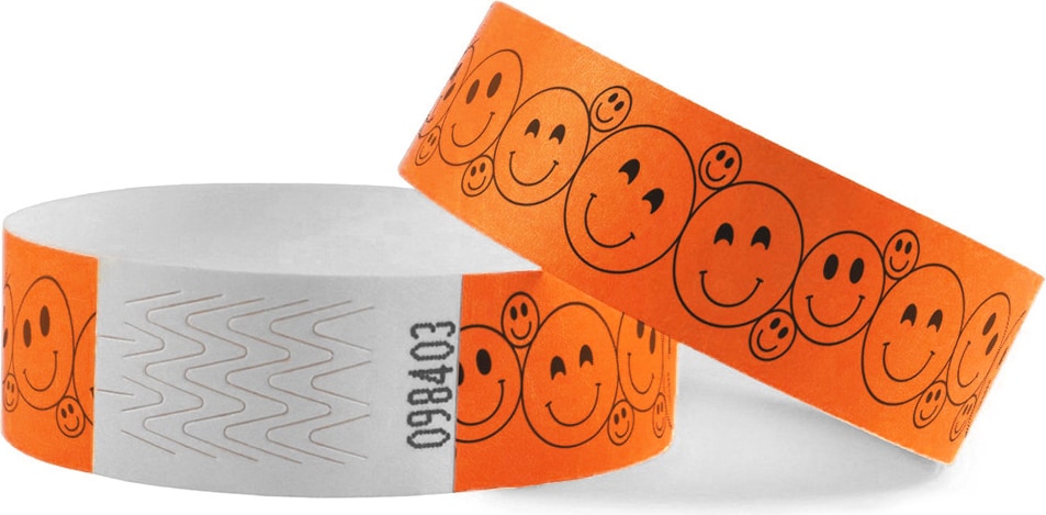 CombiCraft Tyrex Eintrittsband mit Smiley-Motiv in Neon Orange - 100 Stück