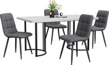thumbnail of Essgruppe 140x80x75 mit 4 Stühlen, MDF Tischplatte Marmor-Muster, Weiß, Metallgestell, Verstellbare Tischbeine für Esszimmer und Küche
