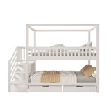 thumbnail of Etagenbett 90x200 aus Massivholz Hausform mit Sicherheitsleiter Stauraum Schubladen Sicherheitsgeländer Funktionsbett platzsparend Weiß