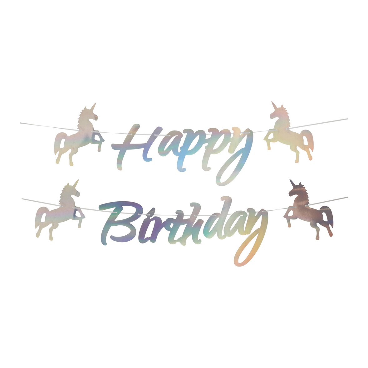 Happy Birthday Girlande 160cm Banner Einhorn Motiv Deko Kindergeburtstag Geburtstag Silber Irisierend
