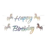thumbnail of Happy Birthday Girlande 160cm Banner Einhorn Motiv Deko Kindergeburtstag Geburtstag Silber Irisierend