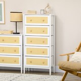 thumbnail of HOMCOM Cómoda Estilo Bohemio com 5 Gavetas de Tecido Dobráveis Superfície de Vime PE e Estrutura de Aço 62x30x126,5 cm Branco