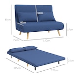 thumbnail of HOMCOM sofá cama de 2 plazas sofá cama plegable tapizado en lino con respaldo ajustable en 5 posiciones y 2 almohadas 120x75x85 cm azul oscuro