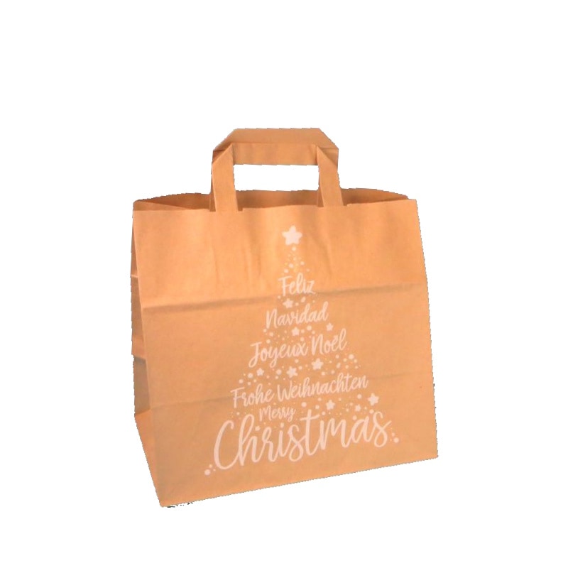 250 Papiertragetaschen Papiertüten braun mit Weihnachtsmotiv "Xmas weiß" 26+17x25cm