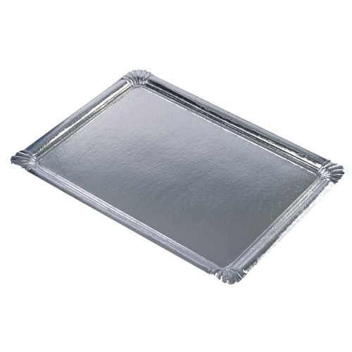 Papstar 10 Servierplatten, Pappe, PET-beschichtet eckig 34 cm x 45,5 cm silber