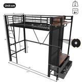 thumbnail of Hochbett 90x200 Metallrahmen mit LED-Beleuchtung, USB + Typ-C Anschluss, 4 Schubladen, Hängestangen, Lochbretter, Stauraum, Schwarz