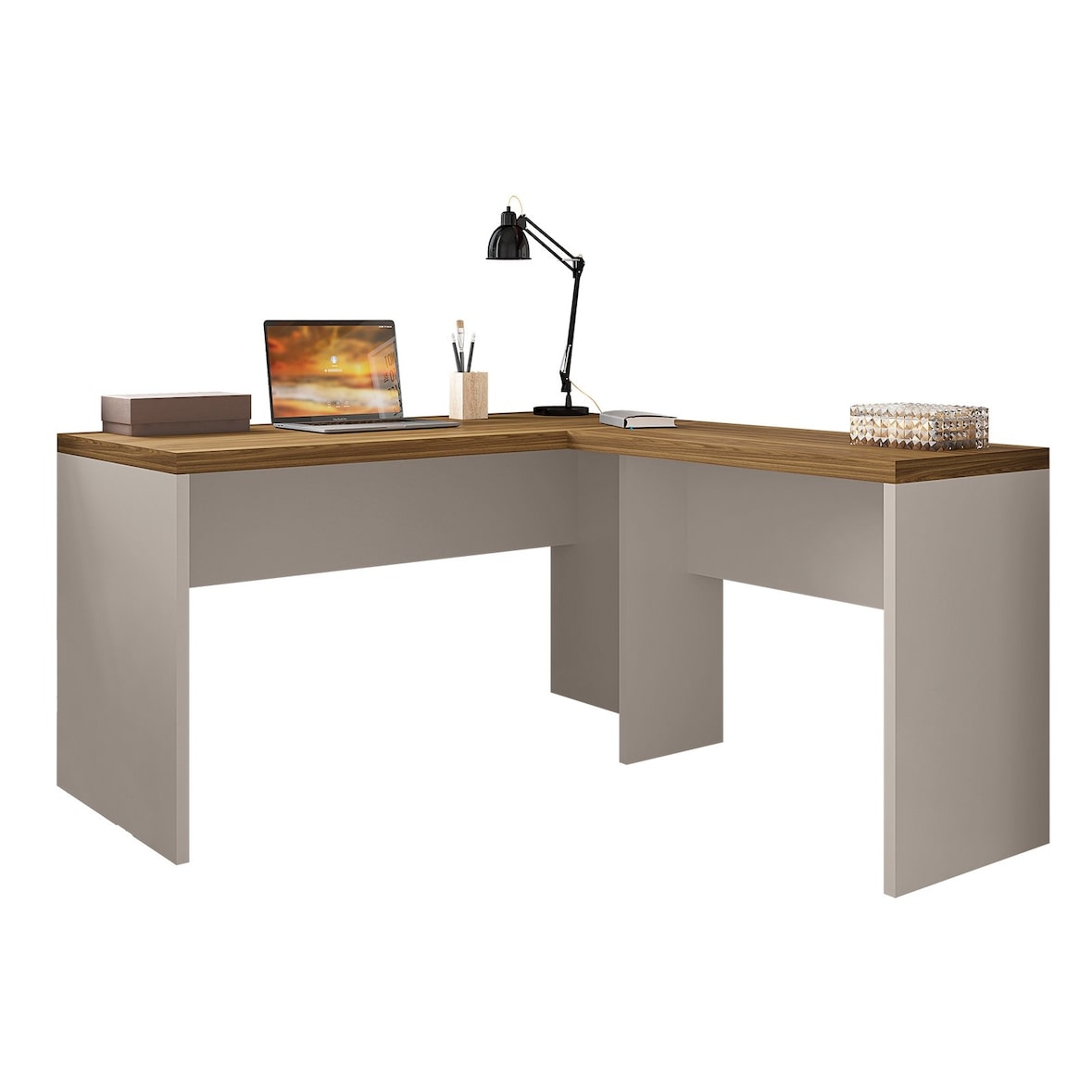 MF - Mesas de Escritório STUDIO 136 e STUDIO 90 com Bilaminado Mel e Cacau 136 x 150 cm