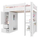 thumbnail of Hochbett 90x200 mit integriertem Schreibtisch, Stauraum und LED-Beleuchtung – Praktisches Design in Weiß mit Kiefernholz und MDF