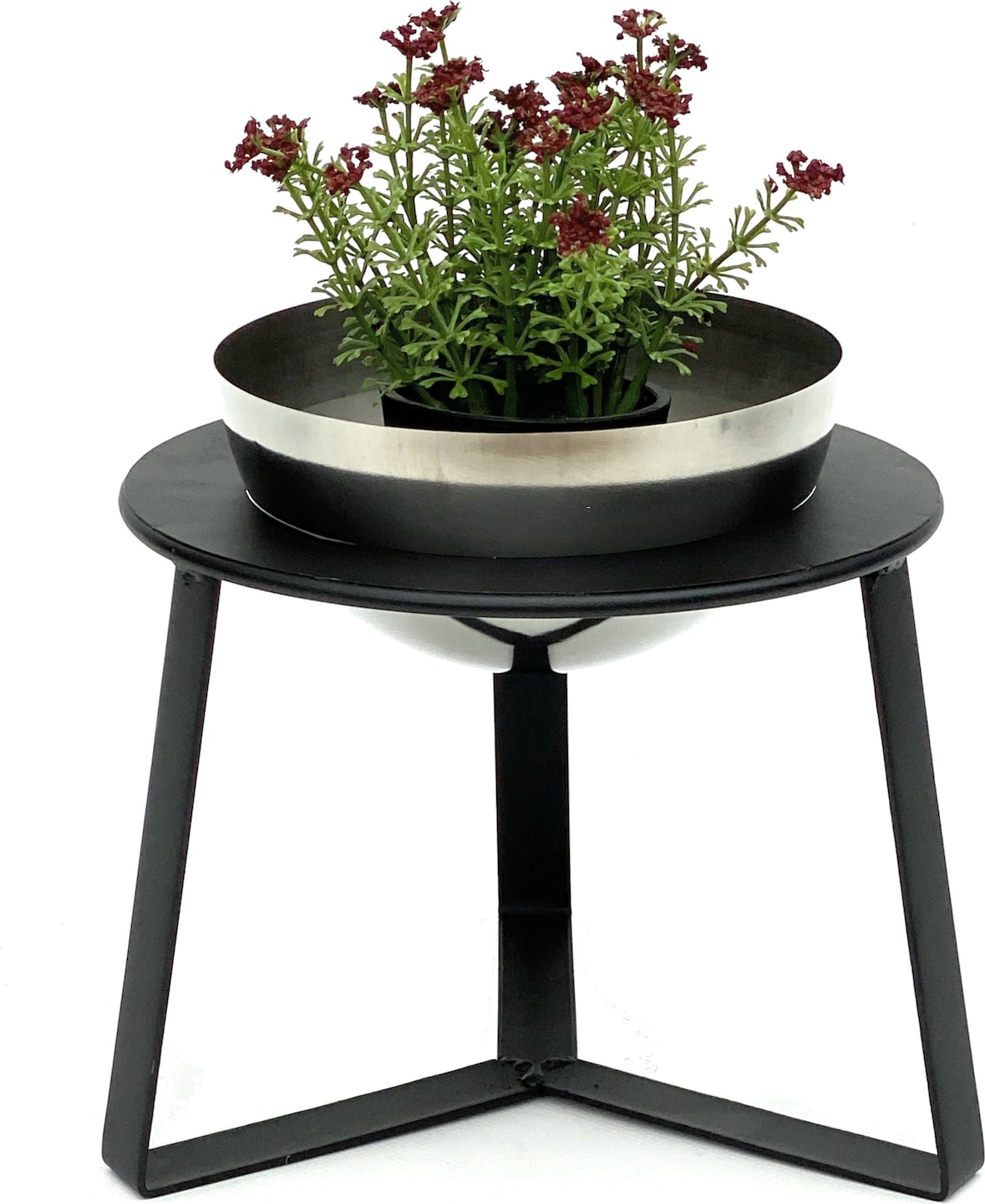 DanDiBo Blumenhocker Metall mit Topf Schwarz Silber 18 cm Blumenständer 96091 S Blumensäule Modern Pflanzenständer Pflanzenhocker