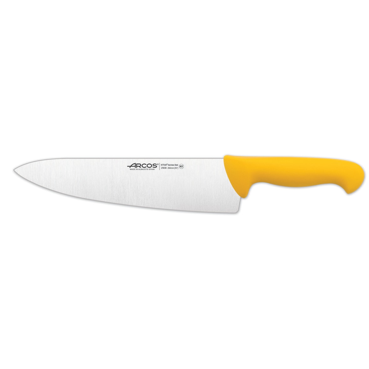 Arcos Cuchillo Cocinero Ancho, Hoja de Acero Inoxidable NITRUM de 250 mm, Mango inyectado en Polipropileno, Color amarillo