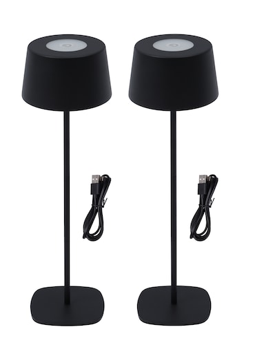 aro Conjunto de 2 candeeiros LED com altura ajustável, aço/plástico, Ø 8.8 cm, ligação USB, desmontável, preto