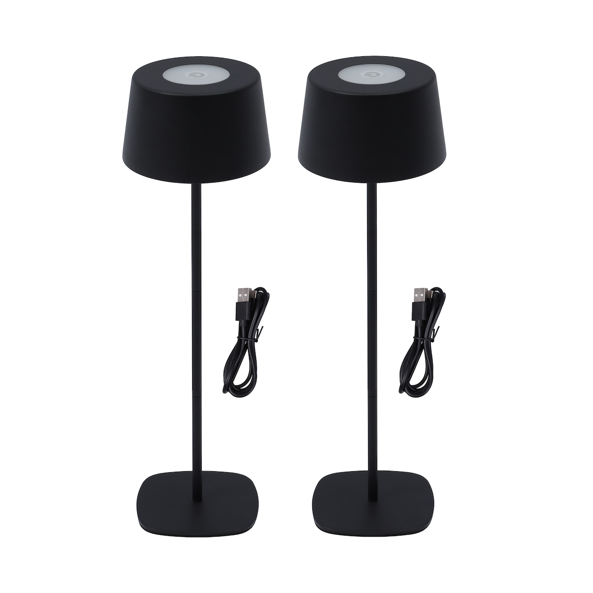 aro Conjunto de 2 candeeiros LED com altura ajustável, aço/plástico, Ø 8.8 cm, ligação USB, desmontável, preto