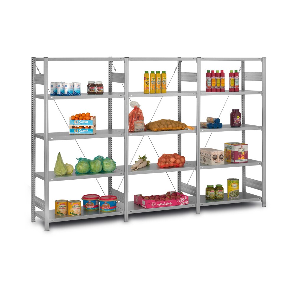 PROREGAL Edelstahl Fachbodenregal Stecksystem T-Profil | HxBxT 200x100x30cm | 5 Ebenen | Geschlitzter Fachboden zur Belüftung | Fachlast 150kg