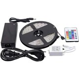 thumbnail of Kit de fita de LED RGB, bobina de 5 m, IP20, para uso interno, SMD5050, inclui controle remoto e transformador. Potência: 14,4 W/m. Base adesiva 3M.