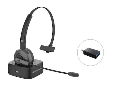 Conceptronic Casque mono Bluetooth avec microphone rotatif et flexible - suppression du bruit - coussin d'oreille rembourré - Ada...