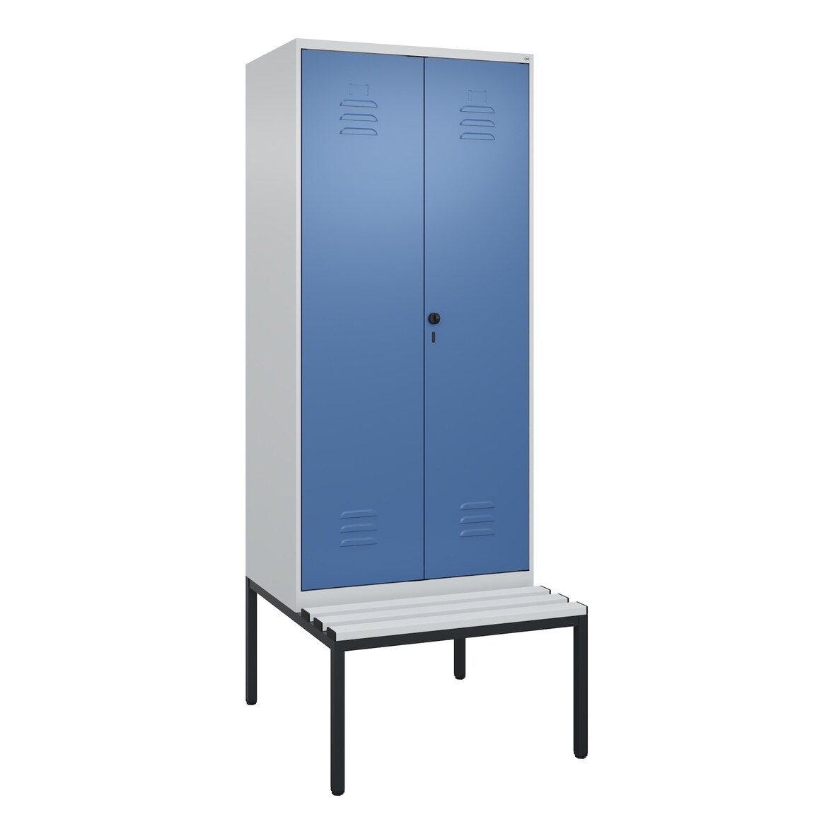 C+P Doppel-Spind Classic PLUS Kunststoff untergebaute Bank, 2 Abteile, HxBxT 212x80x82cm, Sicherheitsdrehriegel, Hellgrau/Fernblau von PROREGAL