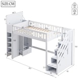 thumbnail of Hochbett 90x200 mit Stauraumleiter, Regalen und klappbaren Stauschränken, platzsparend, modernes Design, kreative Raumnutzung, Weiß
