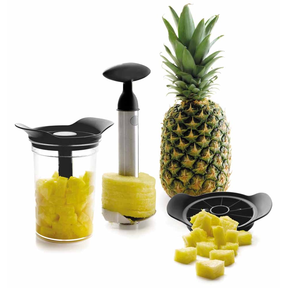 Lacor - 60393 - Juego de Cortador - Pelador para Piña con Bote, Negro, Diámetro: 9 cm