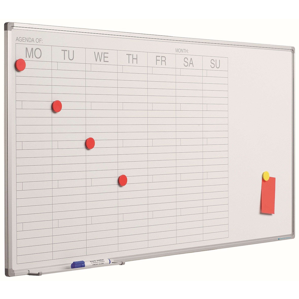 PROREGAL Wochenplaner magnetisches Whiteboard Mo-So, HxB 60x120cm, 8mm-Platte, inkl. Befestigungsmaterial & Stiftablage, Sublimationsstahl, Weiß