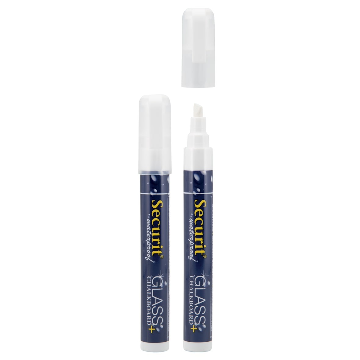Securit® Pack de 2 Rotuladores de Tiza Líquida Waterproof - Blanco - Punta Biselada 2-6mm