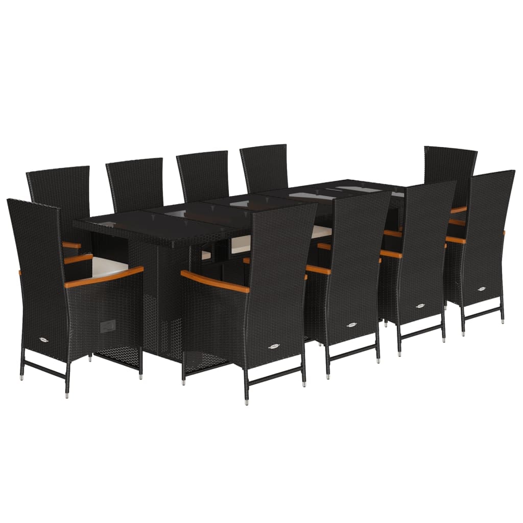 vidaXL 11-tlg. Garten-Essgruppe mit Kissen Schwarz Poly Rattan
