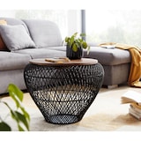 thumbnail of Couchtisch Mango Massivholz Metall 60x60x45 cm Schwarz Rund mit Stauraum, Design Wohnzimmertisch Korbtisch Modern, Beistelltisch Sofatisch