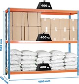 thumbnail of SimonRack Estante industrial, 1500x1500x750 mm, 400 kg no ponto de flexão, 3 prateleiras de madeira, Azul/Laranja/Madeira- Ecoforte