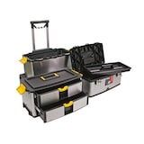 thumbnail of Carro de herramientas 3-en-1, acero inoxidable, mango telescópico, ruedas grandes, 3 compartimentos desmontables, 570x354x830mm.
