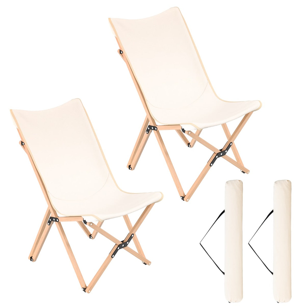 Helloshop26 - Set di 2 sedie da giardino pieghevoli 51 x 72,5 x 92,5 cm comfort ottimale stile moderno bambù beige 20_0019598